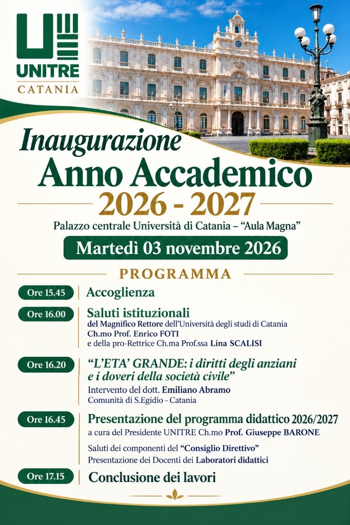 Locandina Ufficiale Inaugurazione Anno Accademico 2026-2027 UNITRE Catania